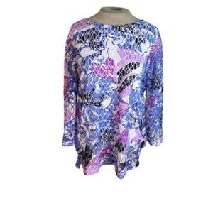 Links Floral Mesh Top Shirt Purple White M Medium